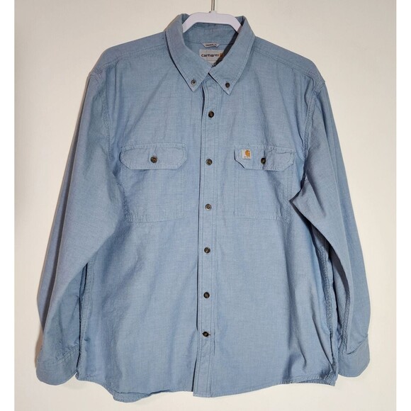 Carhartt Other - Carhartt Mens Cotton Original Fit Shirt XL Button-Up Distressed Blue Long Sleeve